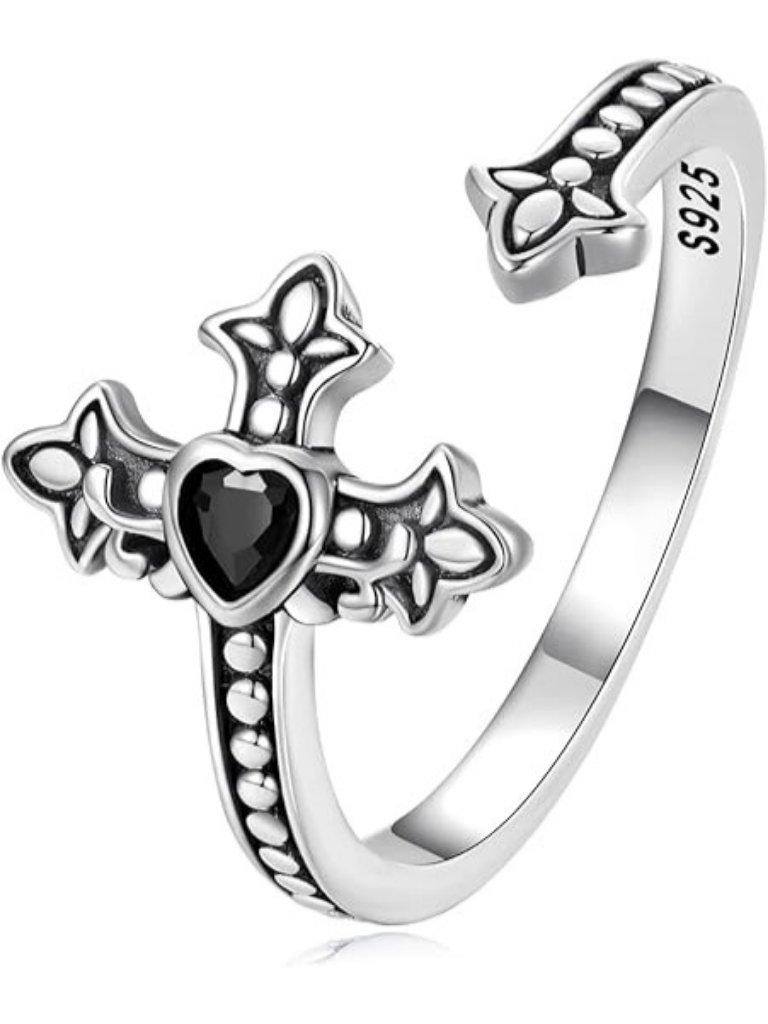Silver Cross Unique 925 Sterling Silver Adjustable Open Ring